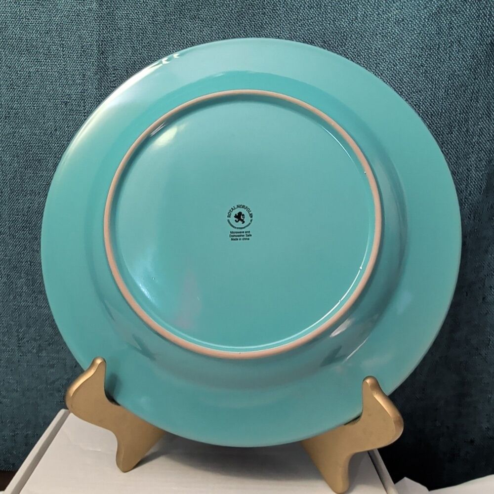 Set of 4 Royal Norfolk Dinner Plates Turquoise Teal Blue Scrolls Rim 10.5" - Picture 4 of 16